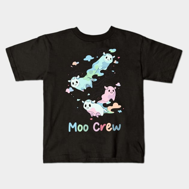 Adorable Ghost Cow Shirt, Moo Crew T-Shirt, Spooky Farm Animals Top, Funny Halloween Apparel, Farmers Haunted Gift Kids T-Shirt by Indigo Lake